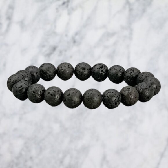 Lava Bead Bracelet, Black Volcanic Rock, Essential Oil Diffuser, Stretch - Picture 7 of 16